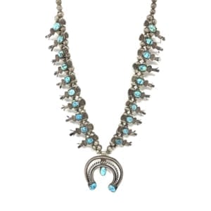 Sterling Silver Teardrop Cluster Turquoise Multi Squash Blossom Naja Pendant